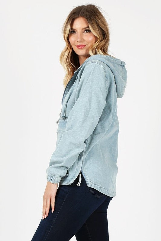 Denim Quarter Zip Hoodie