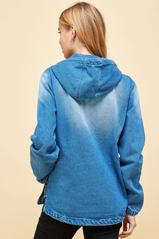 Denim Quarter Zip Hoodie