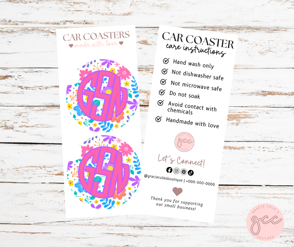 Floral Monogram Car Coaster Set