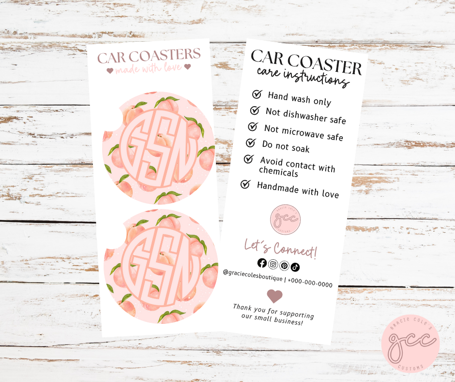 Peachy Monogram Car Coaster Set