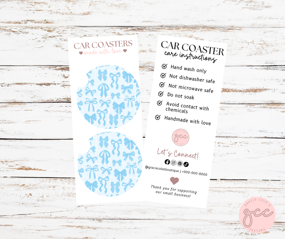 Blue Bow Car Coaster Set