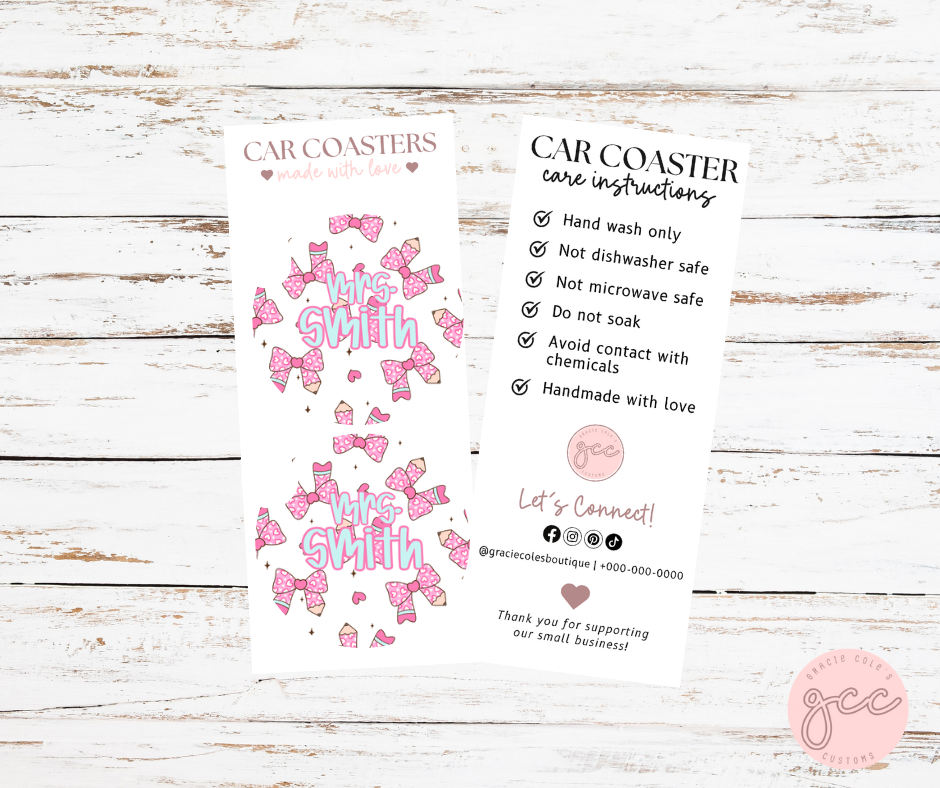 Custom Teacher Car Coaster Set