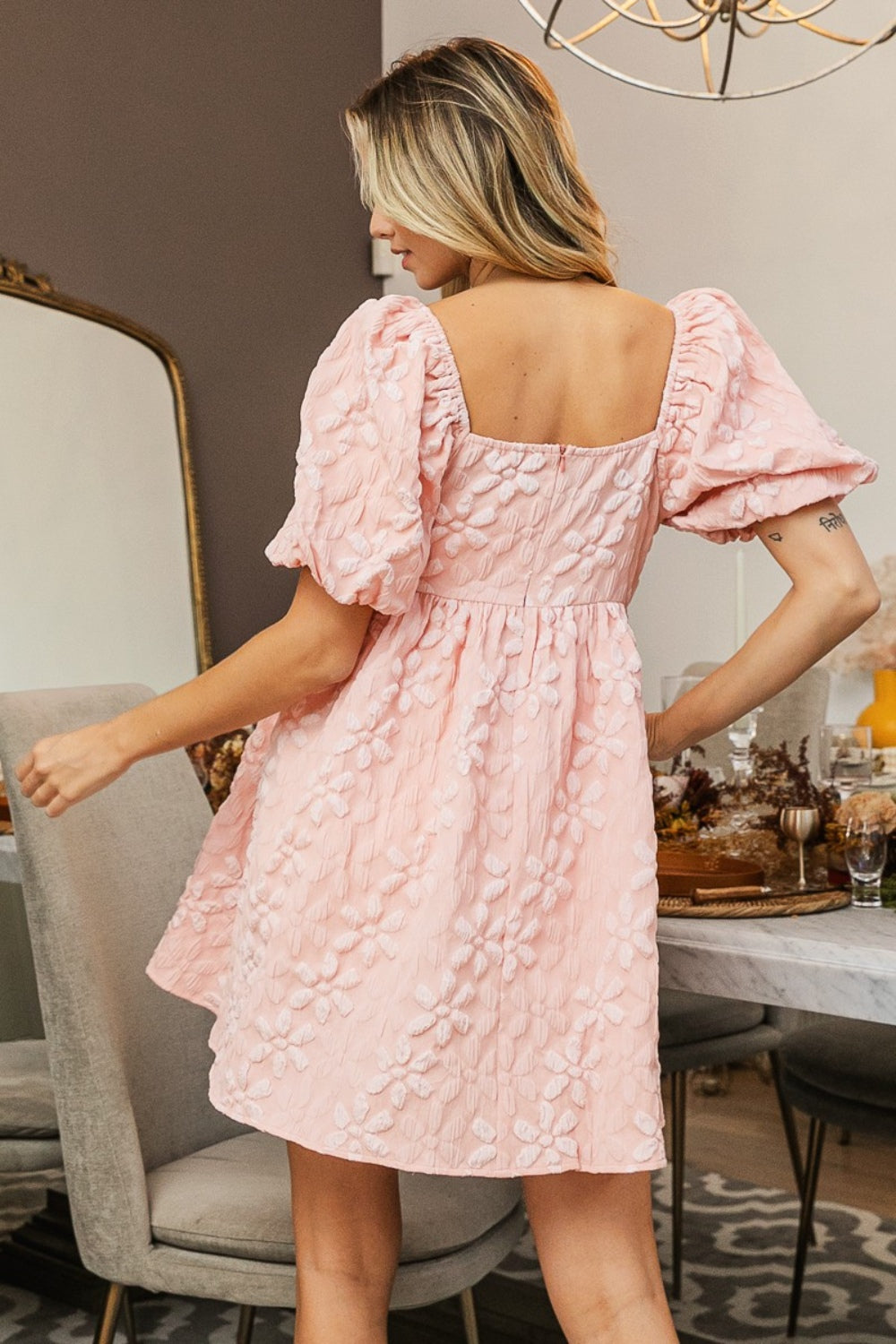Square Neck Puff Sleeve Dress