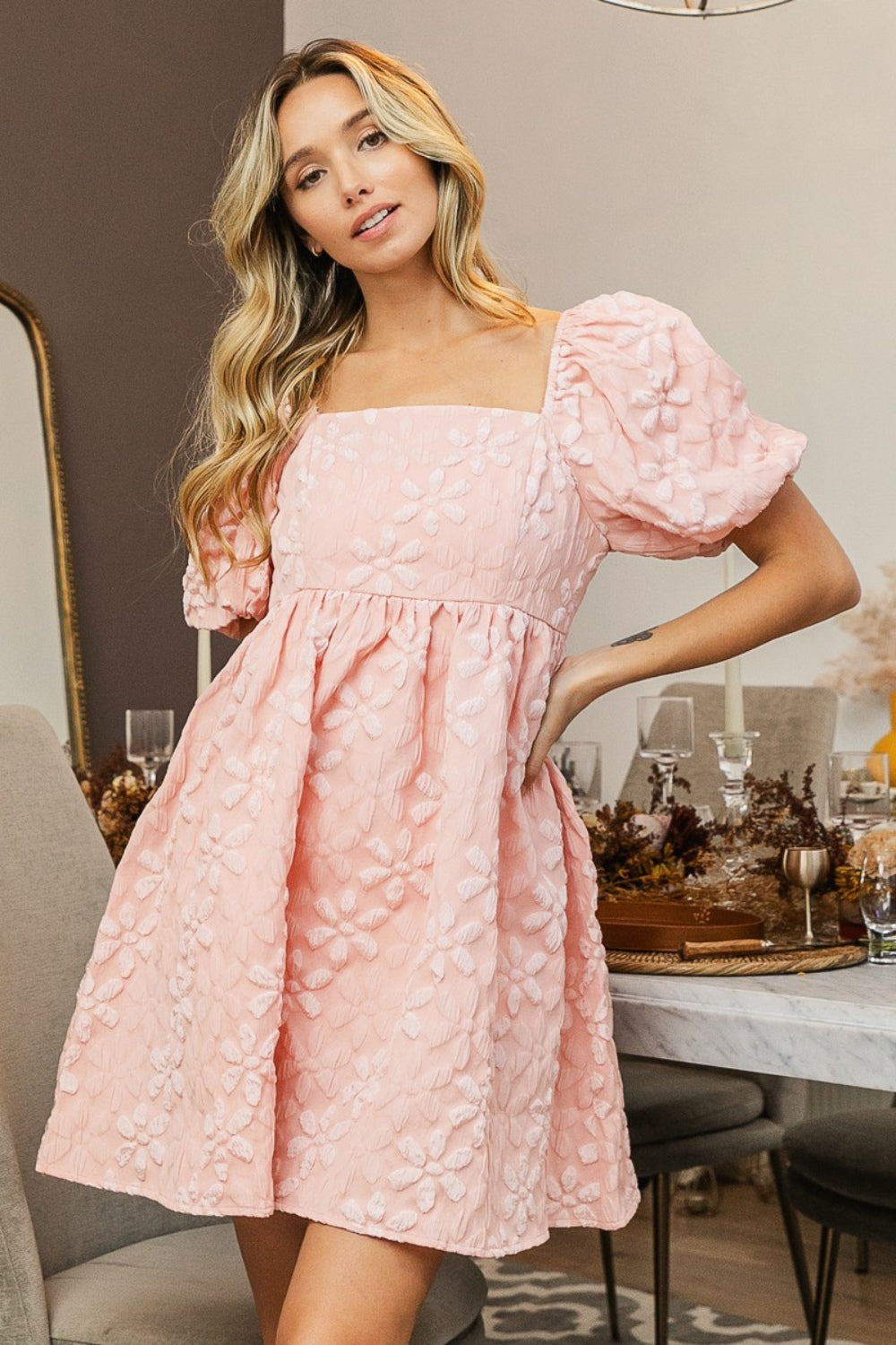 Square Neck Puff Sleeve Dress