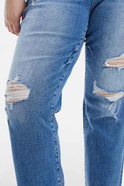 BAYEAS Mid Rise Distressed Straight Jeans