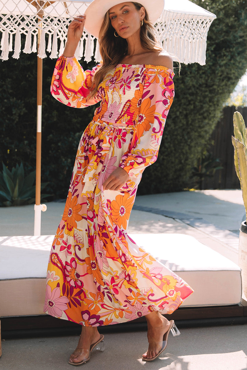 Paisley Off-Shoulder Maxi Dress