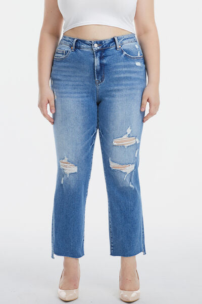 BAYEAS Mid Rise Distressed Straight Jeans
