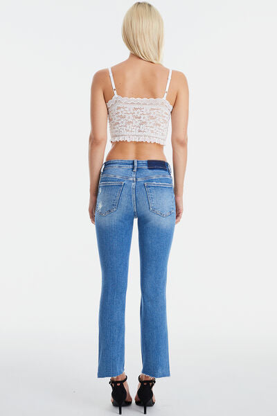 BAYEAS Mid Rise Distressed Straight Jeans