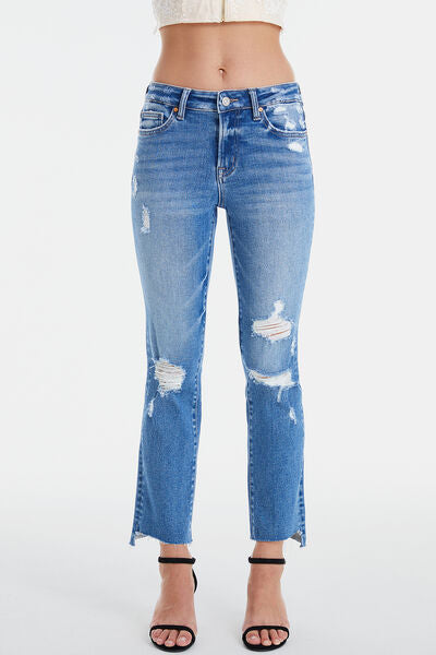 BAYEAS Mid Rise Distressed Straight Jeans