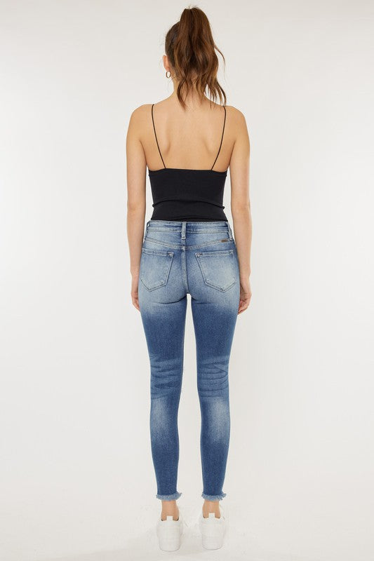 Kan Can High Rise Fray Hem Ankle Skinny