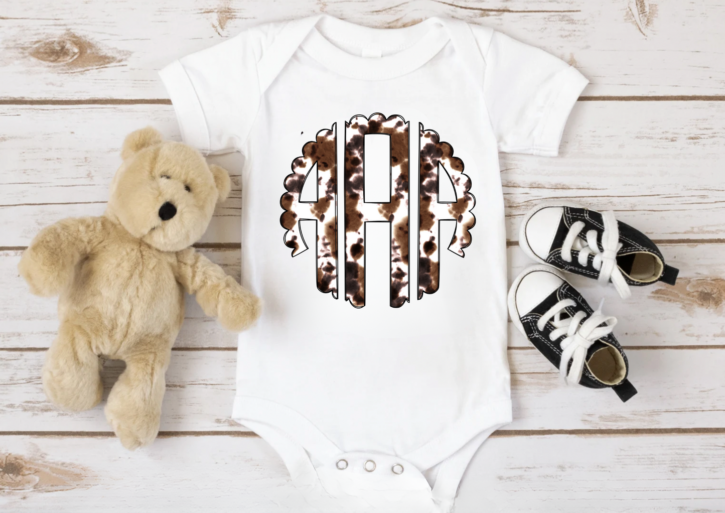 Cow Print Monogram Onesie