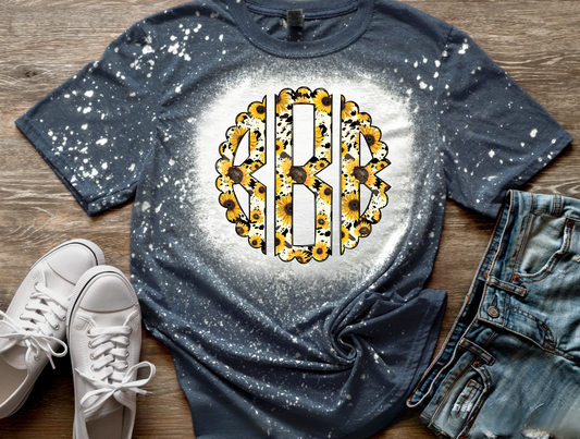 Sunflowers & Cow Print Monogram Bleached Tee