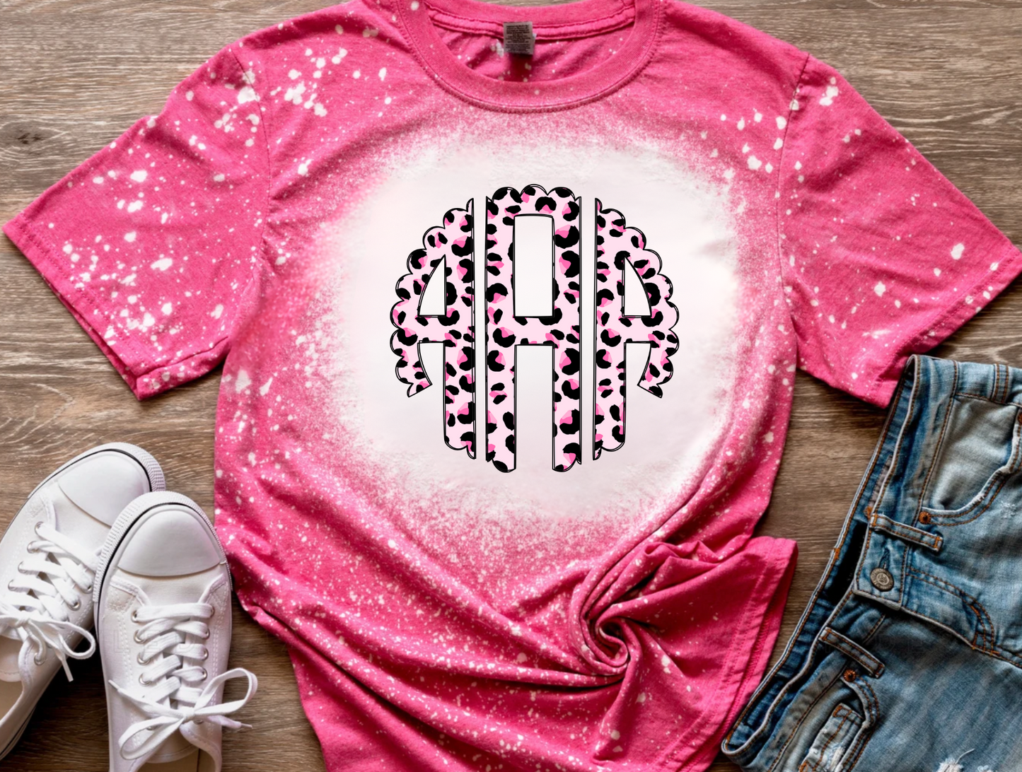 Pink Cheetah Monogram Bleached Tee