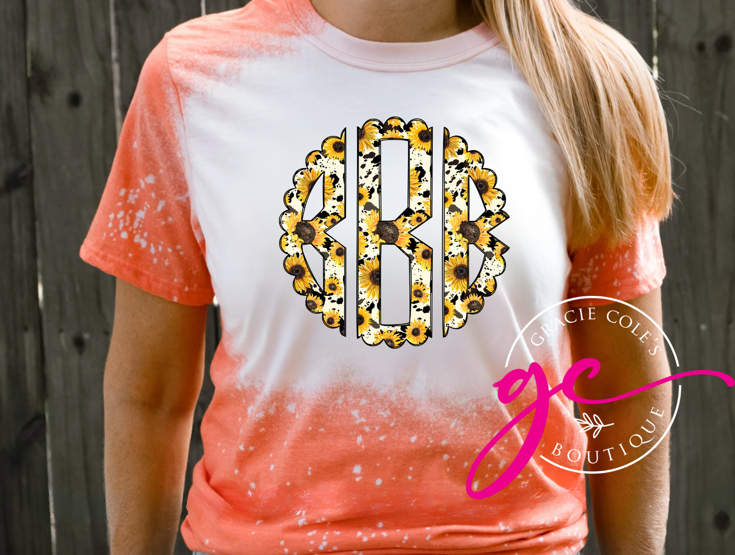 Sunflowers & Cow Print Monogram Bleached Tee