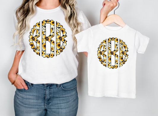 Mama + Mini Sunflower Cow Print Monogram T-Shirts