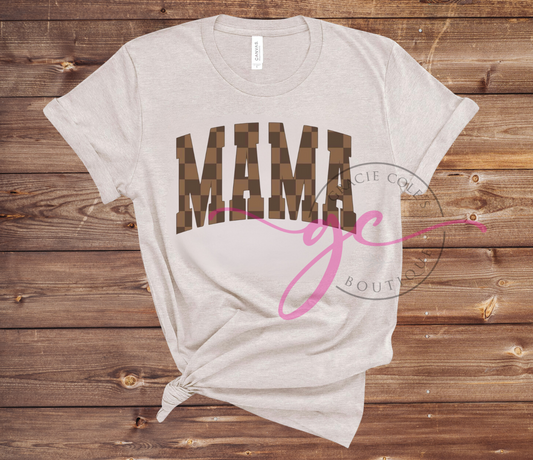 Brown Checkered Mama T-Shirt