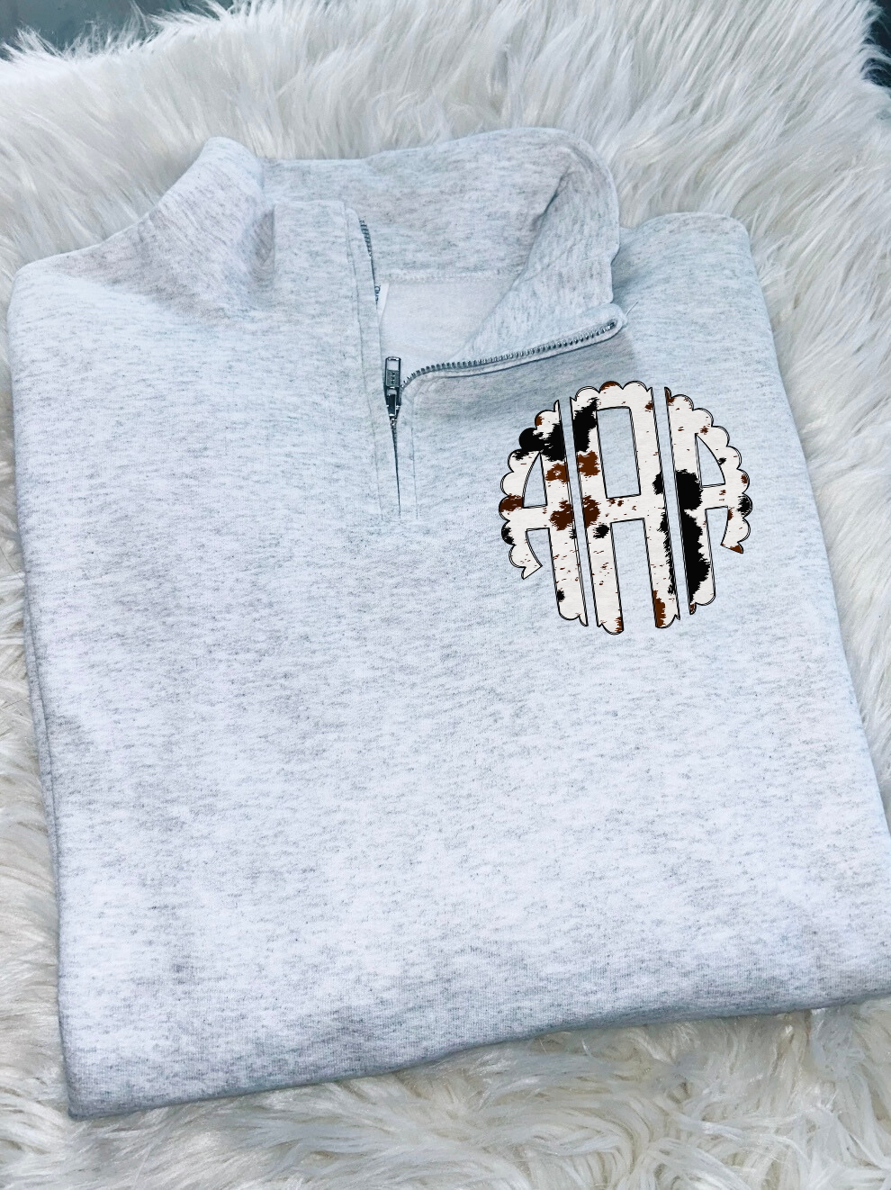 Cow Print Quarter Zip Sweatshirt