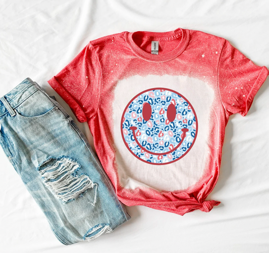 Patriotic Leopard Smiley Bleached Shirt
