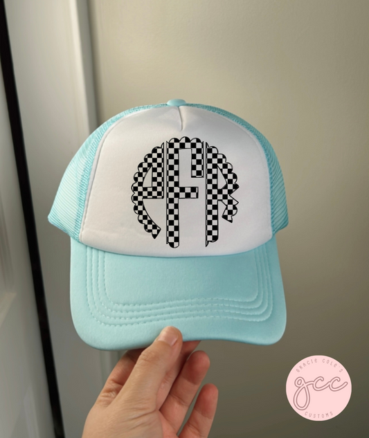 Checkered Monogram Trucker Hat