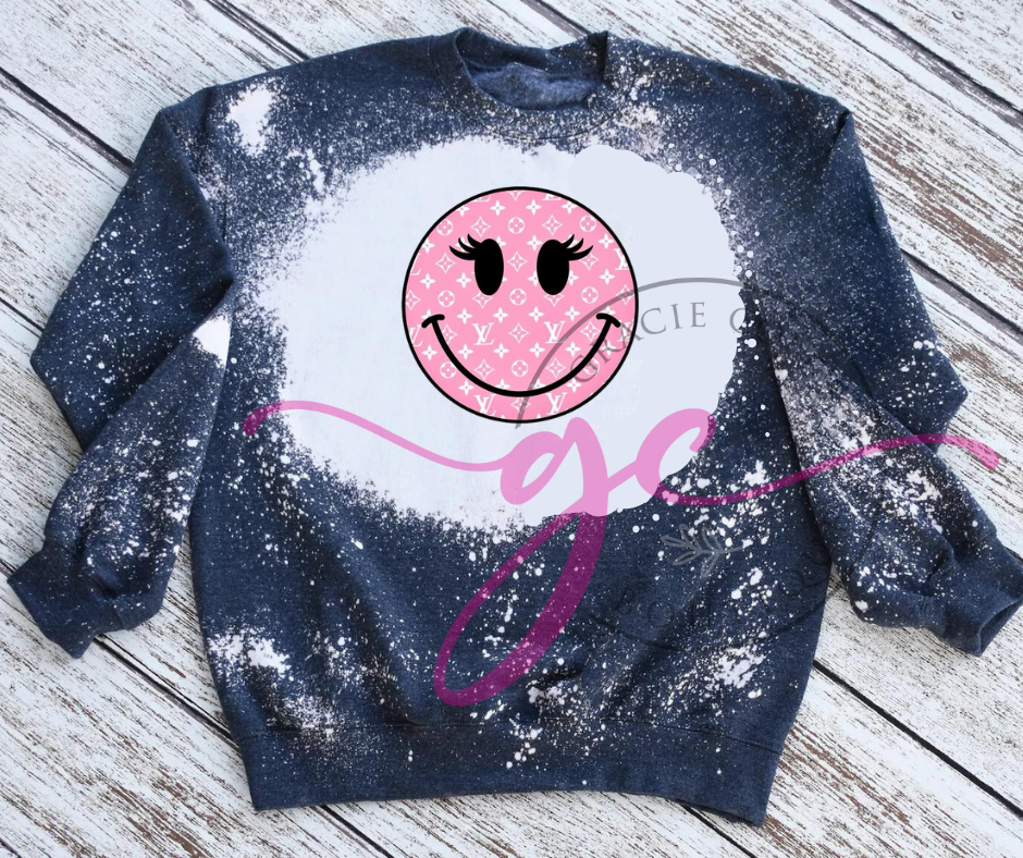 Pink Smiley Bleached Sweatshirt