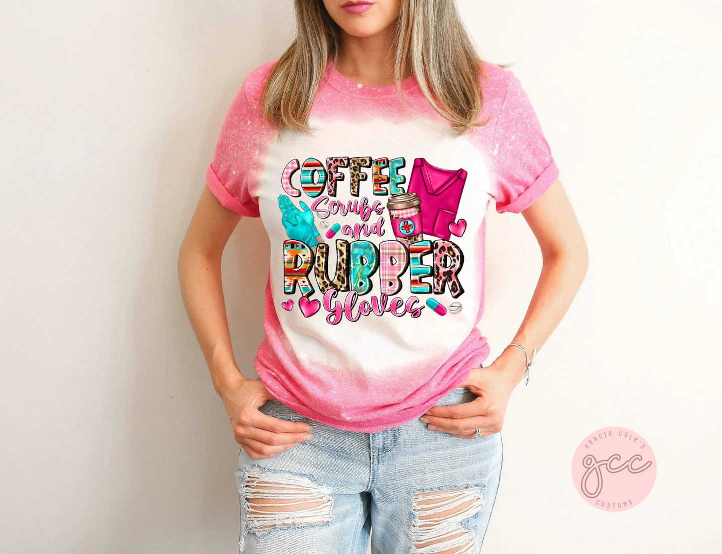 Coffee Scrubs And Rubber Gloves Bleached Shirt