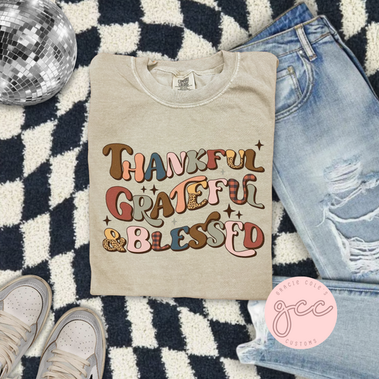 Thankful Grateful & Blessed Comfort Color T-Shirt