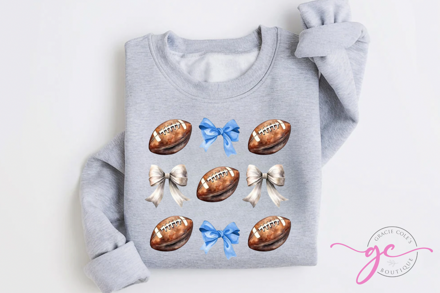 Blue + White Coquette Football Sweatshirt