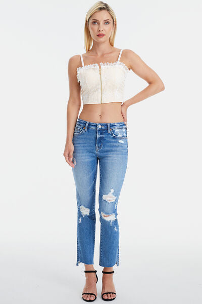 BAYEAS Mid Rise Distressed Straight Jeans