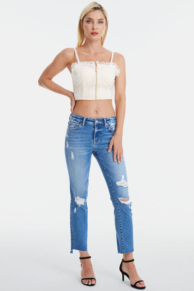 BAYEAS Mid Rise Distressed Straight Jeans