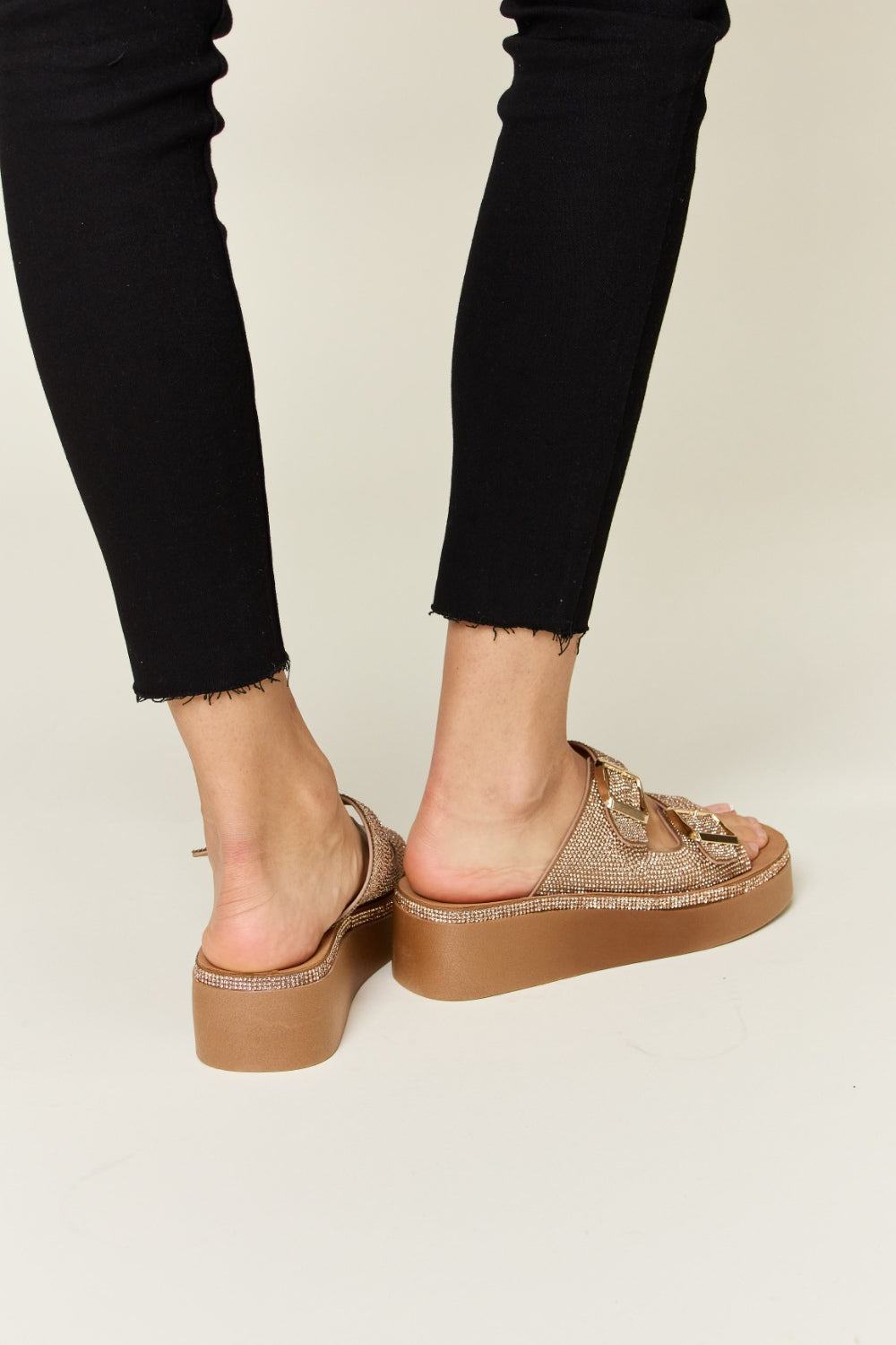 Rhinestone Buckled Wedge Sandals